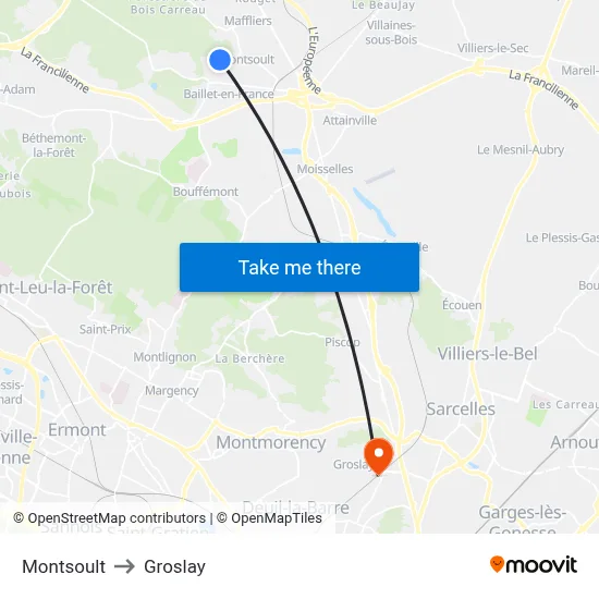 Montsoult to Groslay map