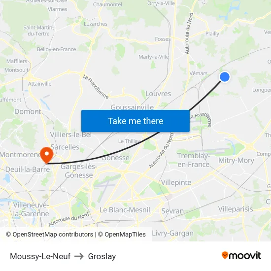 Moussy-Le-Neuf to Groslay map
