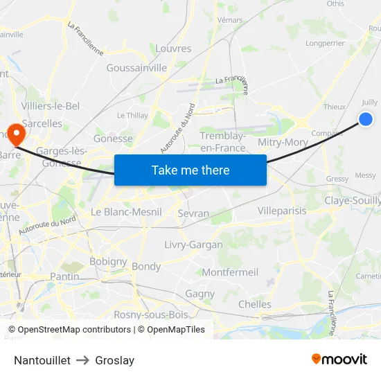 Nantouillet to Groslay map