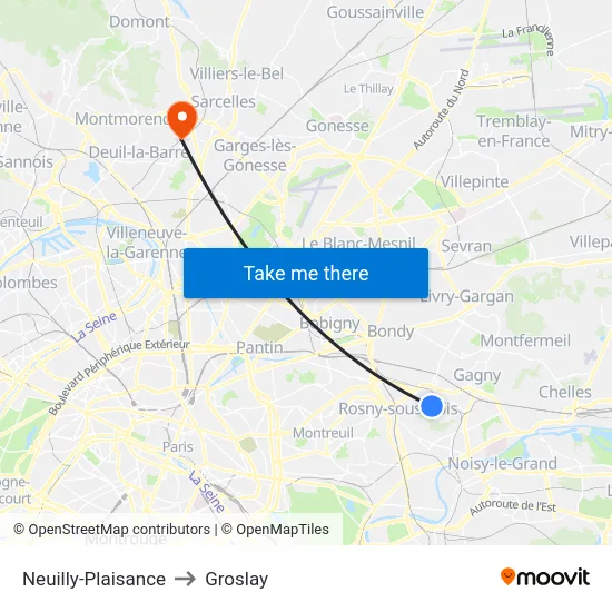 Neuilly-Plaisance to Groslay map