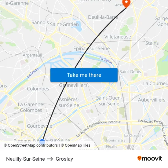 Neuilly-Sur-Seine to Groslay map