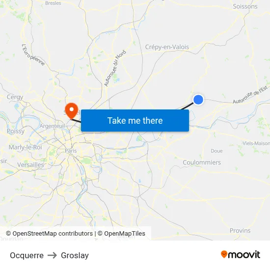 Ocquerre to Groslay map