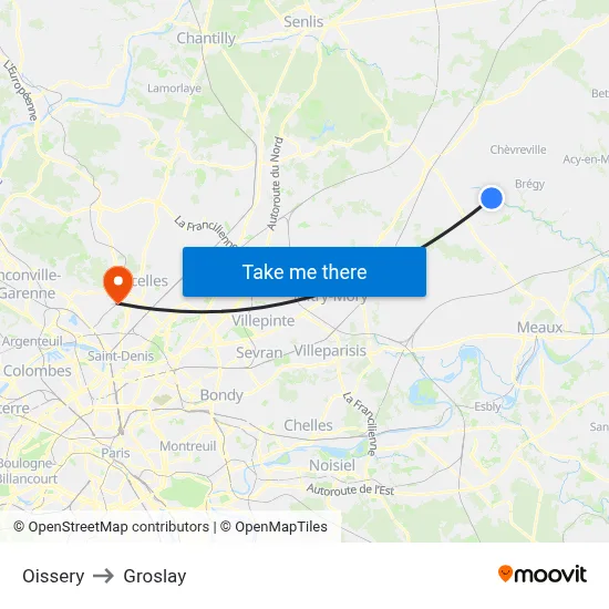 Oissery to Groslay map