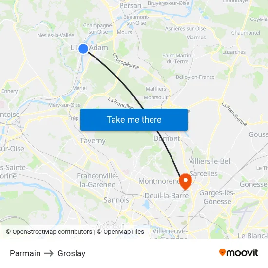 Parmain to Groslay map