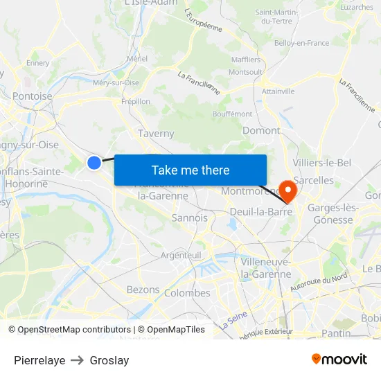 Pierrelaye to Groslay map