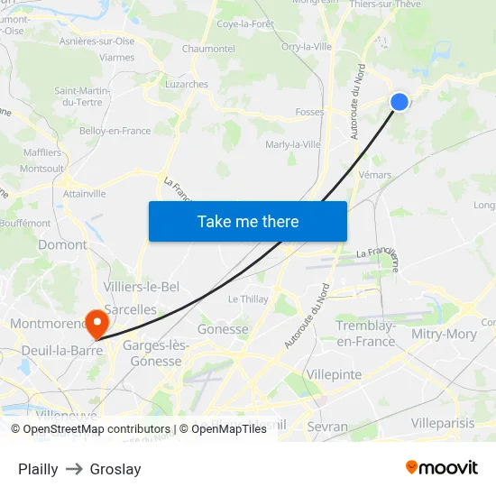 Plailly to Groslay map