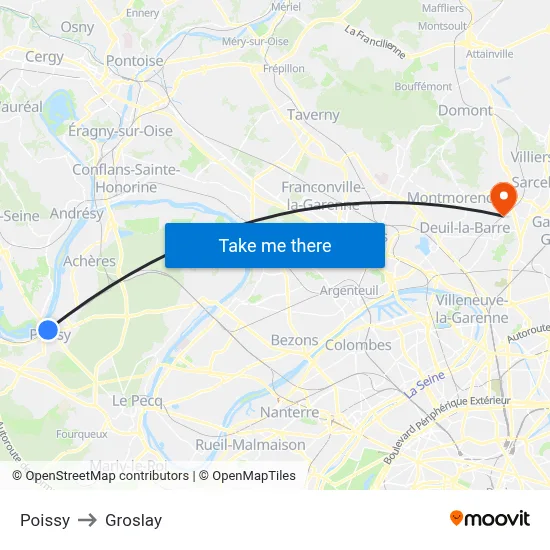 Poissy to Groslay map