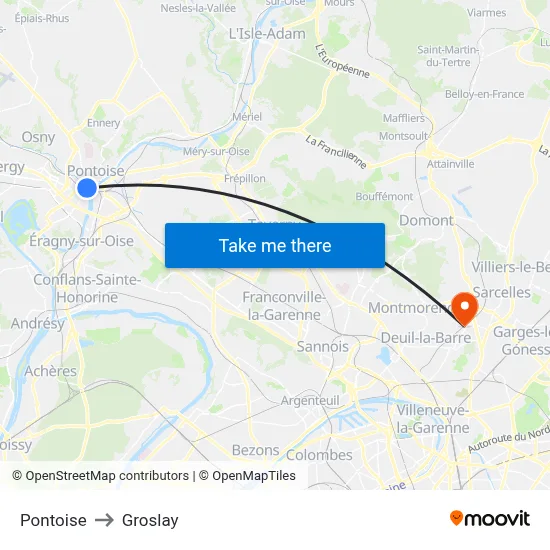 Pontoise to Groslay map