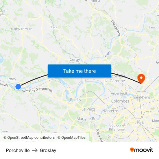 Porcheville to Groslay map