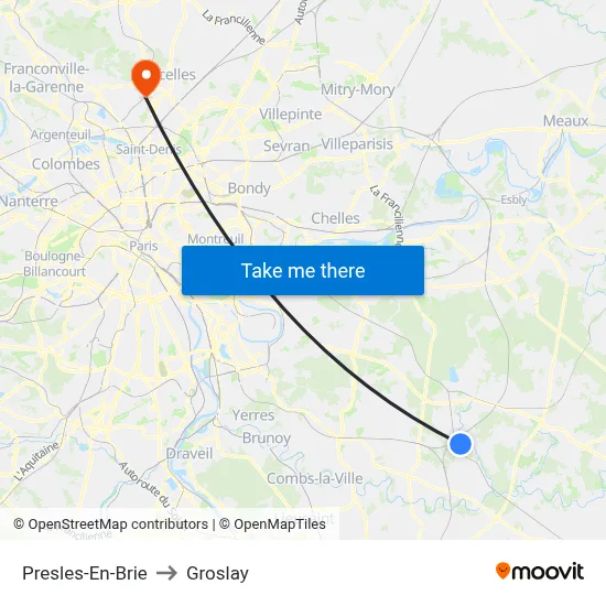 Presles-En-Brie to Groslay map