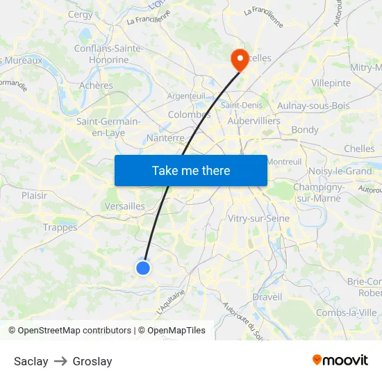 Saclay to Groslay map