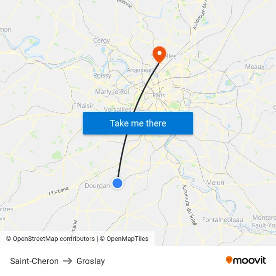 Saint-Cheron to Groslay map