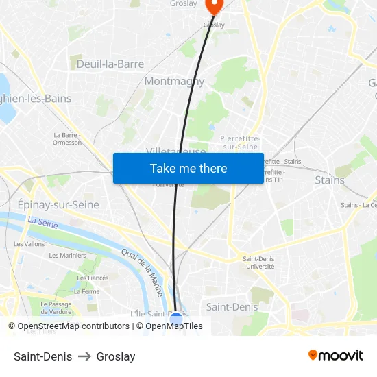 Saint-Denis to Groslay map