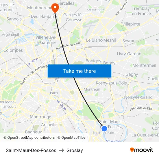 Saint-Maur-Des-Fosses to Groslay map