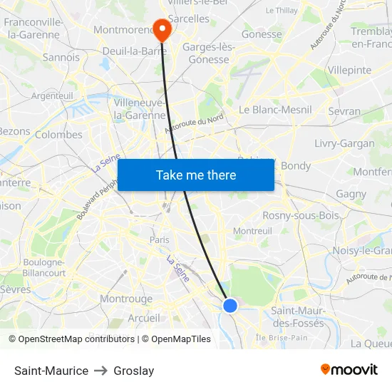 Saint-Maurice to Groslay map