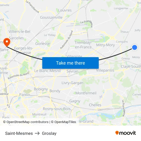 Saint-Mesmes to Groslay map