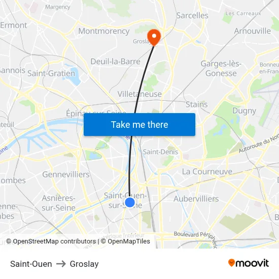 Saint-Ouen to Groslay map