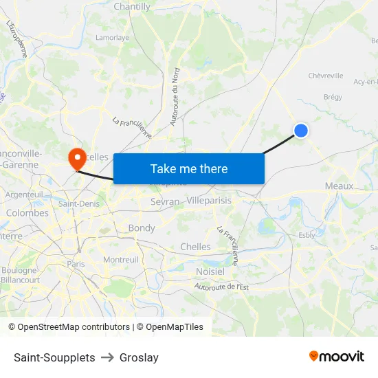 Saint-Soupplets to Groslay map