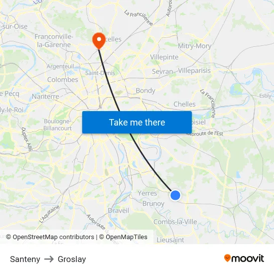 Santeny to Groslay map