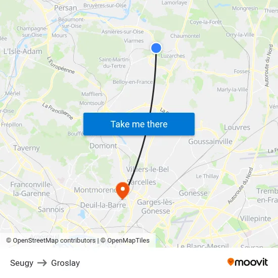 Seugy to Groslay map