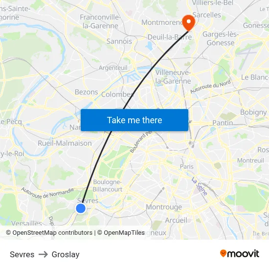 Sevres to Groslay map