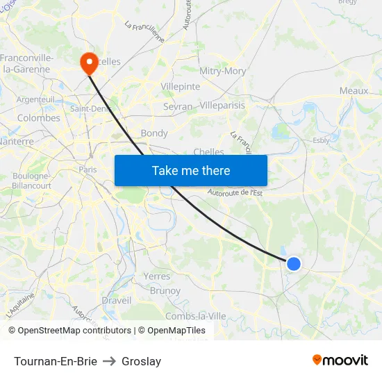 Tournan-En-Brie to Groslay map