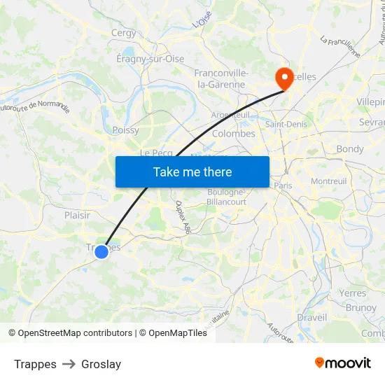 Trappes to Groslay map