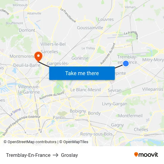 Tremblay-En-France to Groslay map