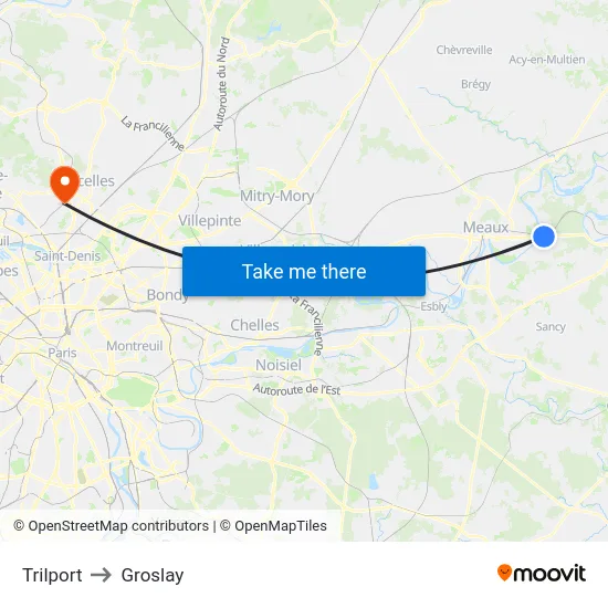 Trilport to Groslay map