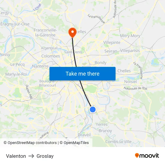 Valenton to Groslay map