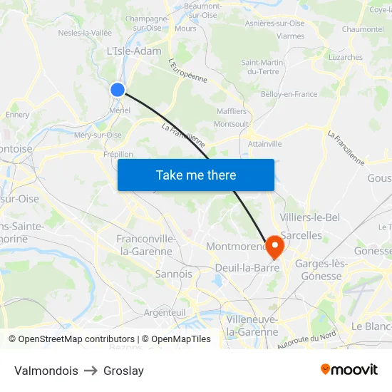 Valmondois to Groslay map