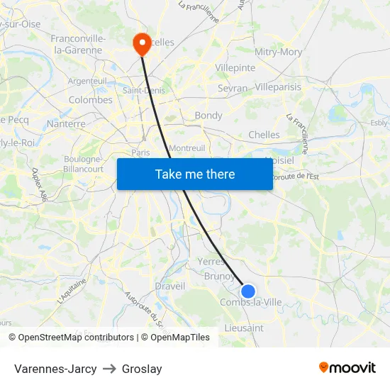 Varennes-Jarcy to Groslay map