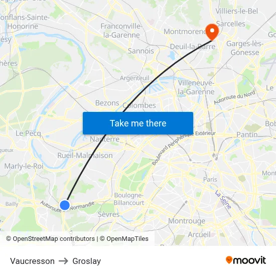 Vaucresson to Groslay map