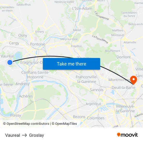 Vaureal to Groslay map