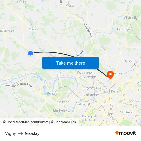 Vigny to Groslay map