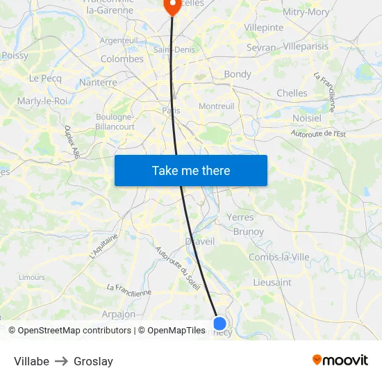 Villabe to Groslay map