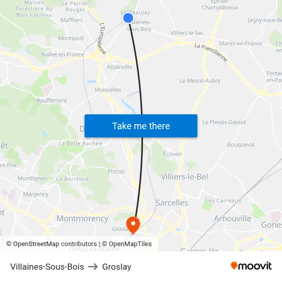 Villaines-Sous-Bois to Groslay map