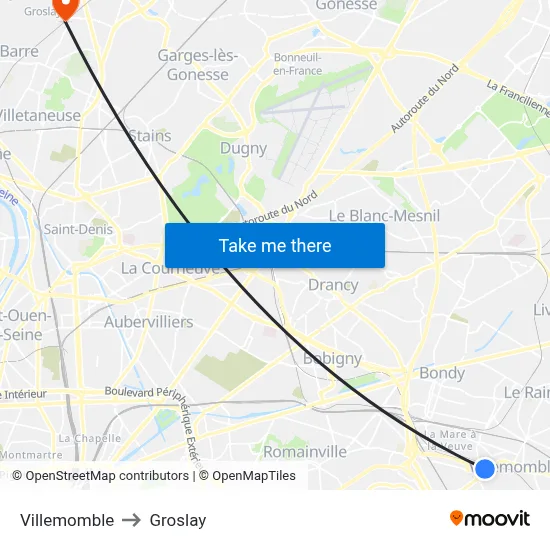 Villemomble to Groslay map