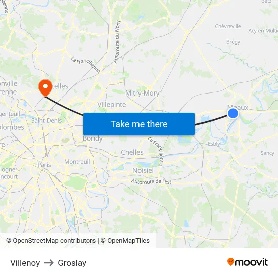 Villenoy to Groslay map