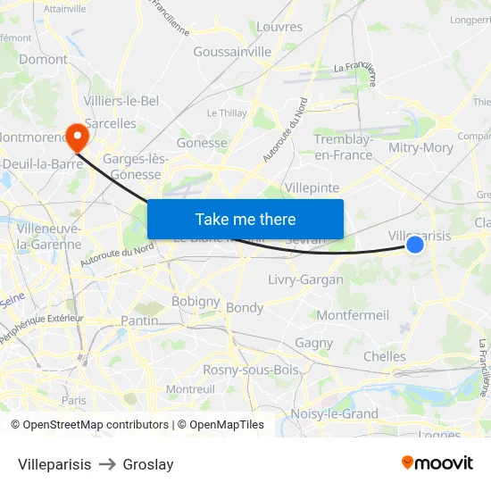 Villeparisis to Groslay map