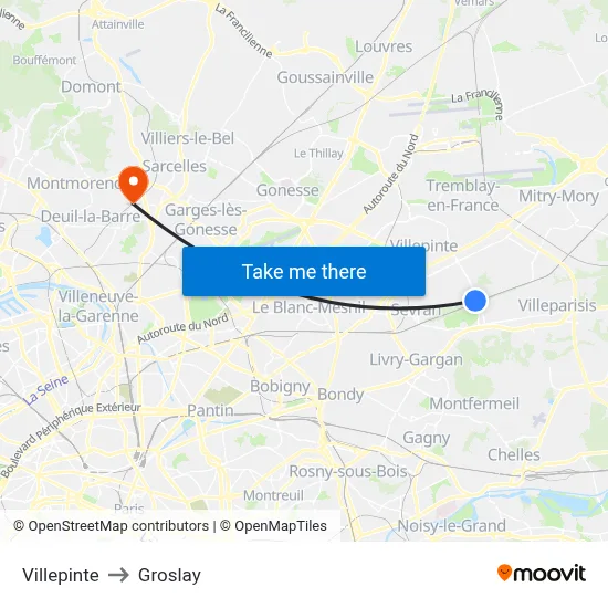Villepinte to Groslay map