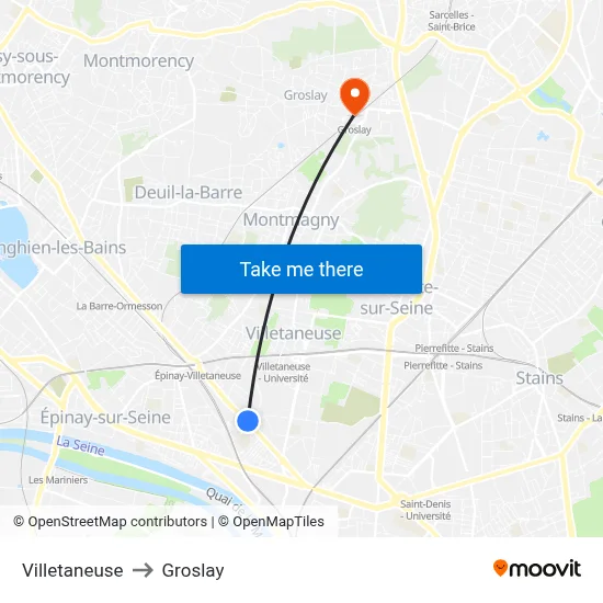 Villetaneuse to Groslay map