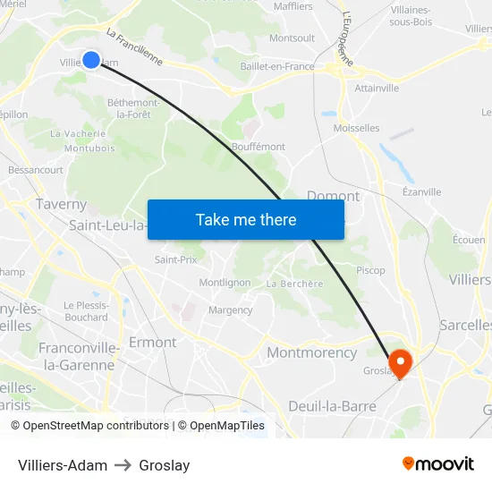 Villiers-Adam to Groslay map