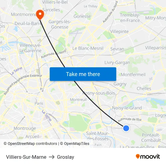 Villiers-Sur-Marne to Groslay map