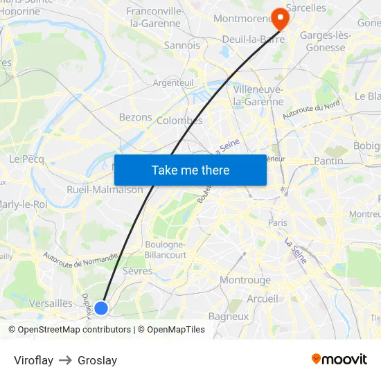 Viroflay to Groslay map