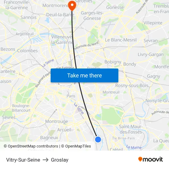 Vitry-Sur-Seine to Groslay map