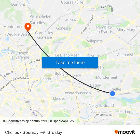 Chelles - Gournay to Groslay map