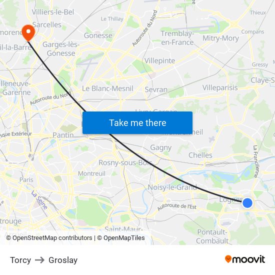 Torcy to Groslay map