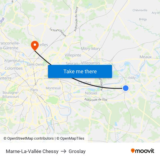 Marne-La-Vallée Chessy to Groslay map