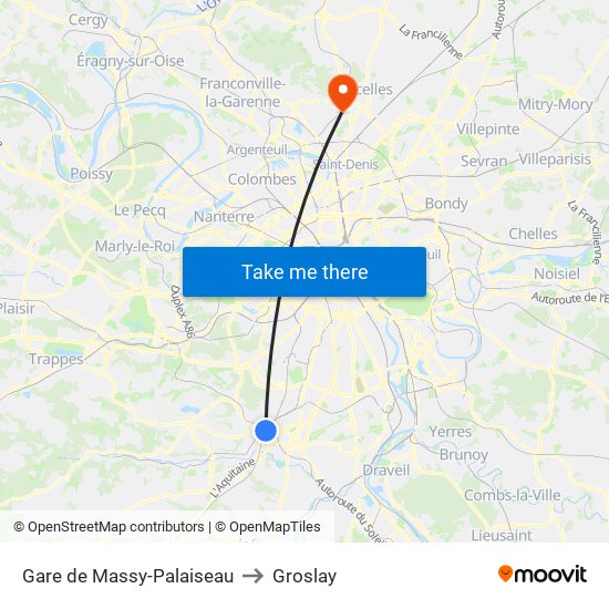 Gare de Massy-Palaiseau to Groslay map